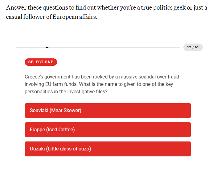 Souvlaki, frappe ή ouzaki: Ο ΟΠΕΚΕΠΕ ανάμεσα στις ερωτήσεις του κουίζ του Politico για το 2025