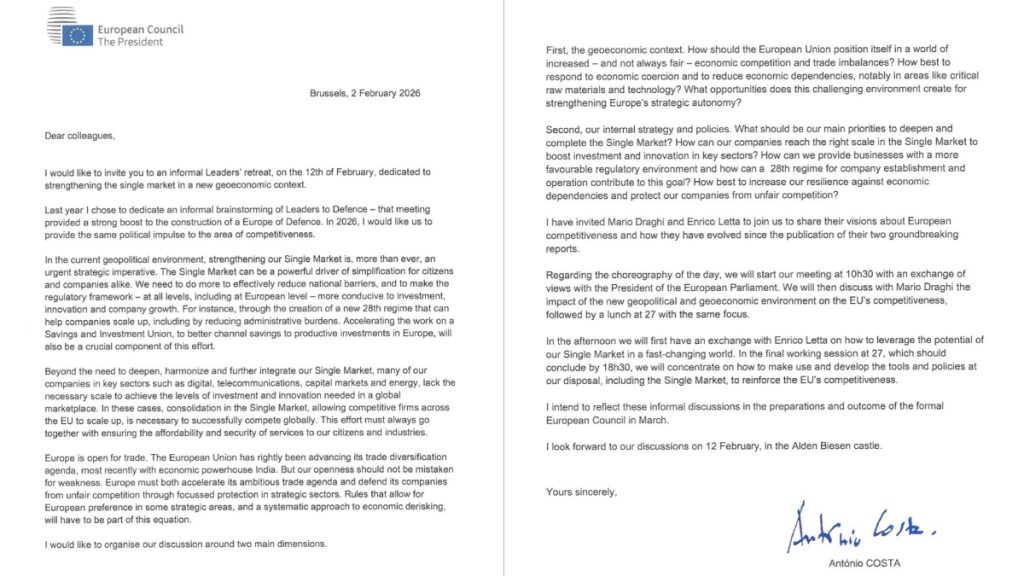 ΕΕ: Άτυπη Σύνοδος Κορυφής για την Ενιαία Αγορά στις 12 Φεβρουαρίου